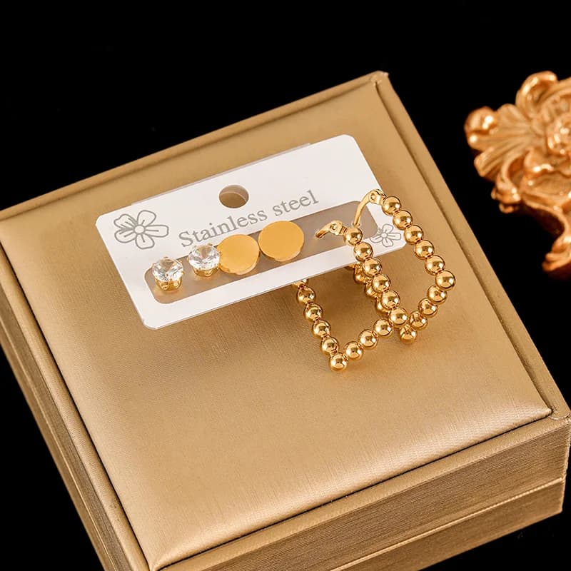 Stainless Steel Earring Set, Gold Plated