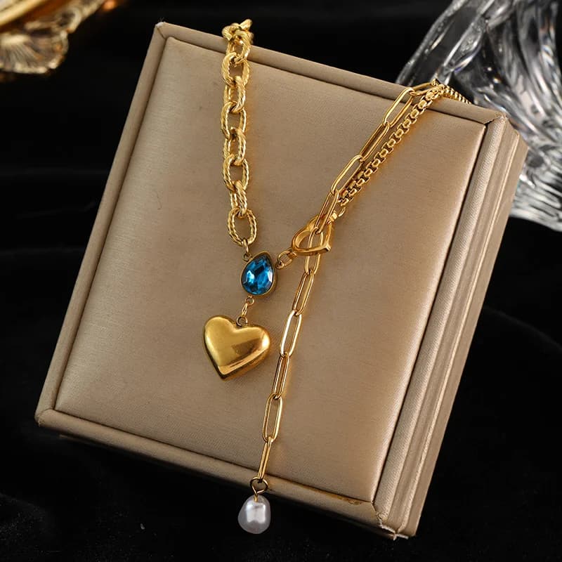 Heart Pendant Statement Collar Necklace, Gold