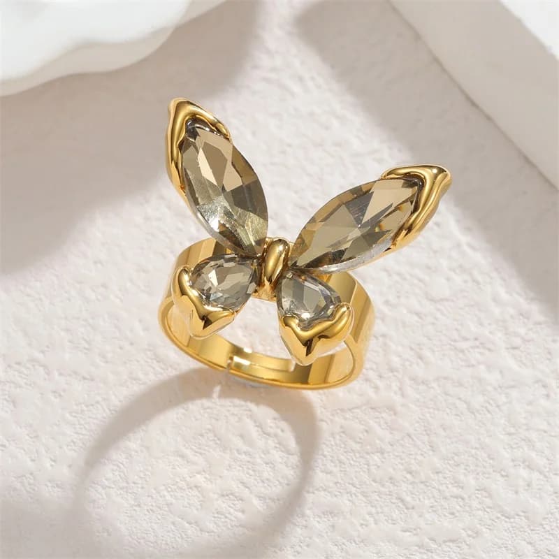 Abalone Shell Adjustable Open Ring, Stainless Steel
