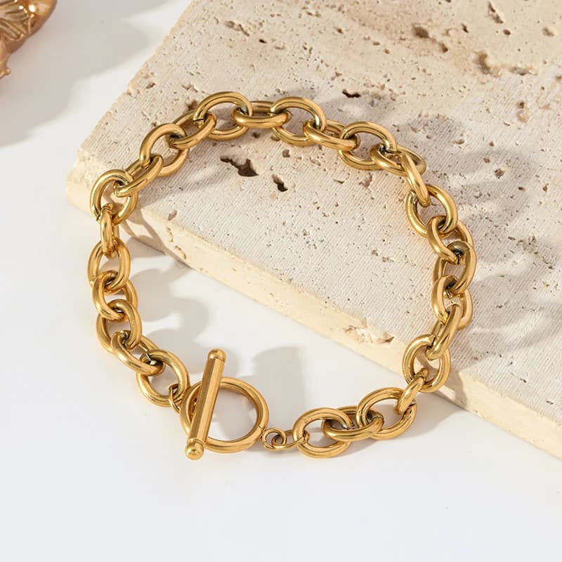 Thicker OT Buckle Link Chain Bracelet, Textured