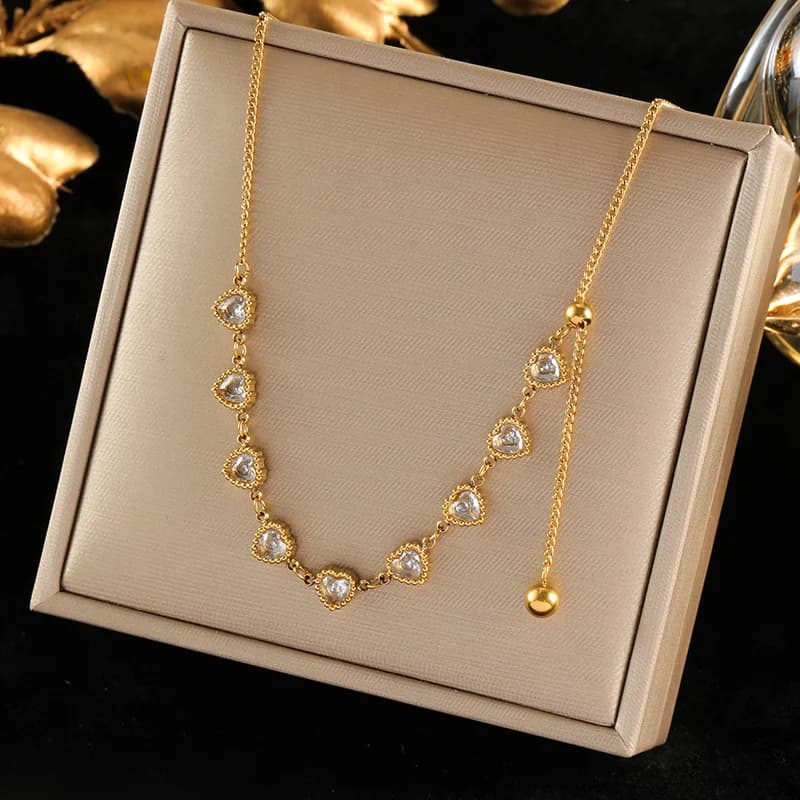 Stainless Steel Artificial Turquoise Double Layer Necklace