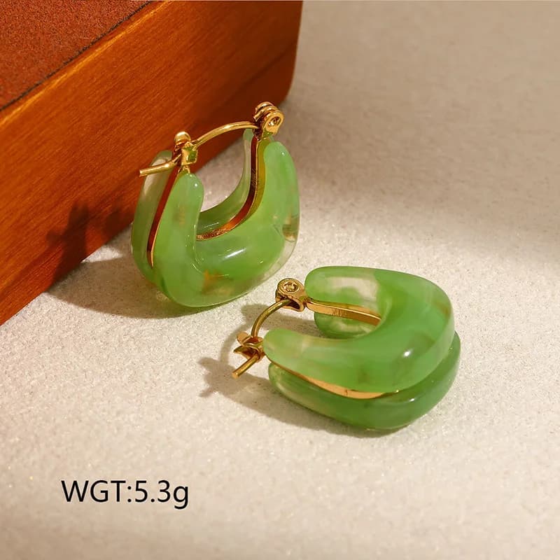 Vintage Resin U-Shaped Hoop Earrings
