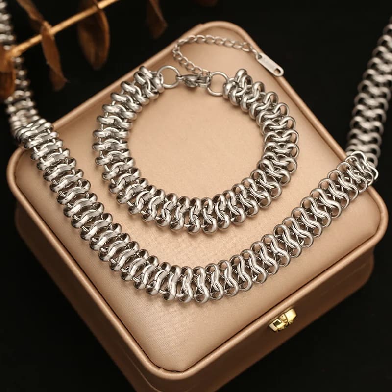 Thick Gold Chain Necklace and Bracelet Set