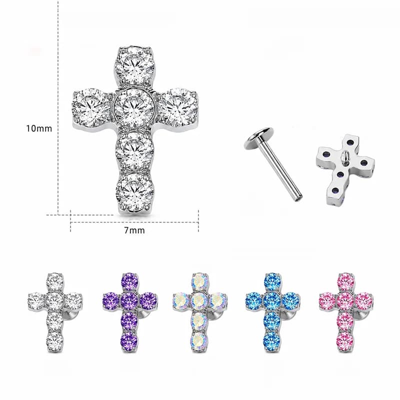 Títanový piercing so špirálovým krížom a zirkónom